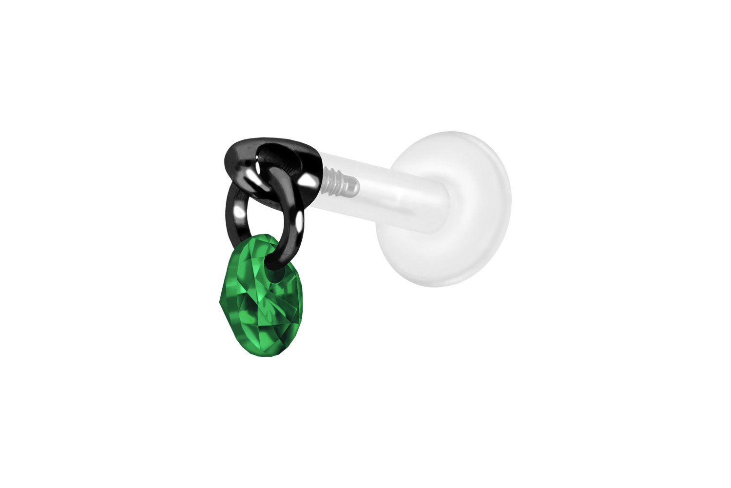 PTFE Labret Piercing mit Innengewinde + Titan-Aufsatz RUNDER KRISTALL